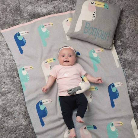 Taie de coussin en coton biologique Bleu, chaton+Écru, ourson+Gris, dino+Gris, renard+Gris, singe+Gris, toucan+Noir, chien+Rose, chat 30 - vertbaudet enfant 