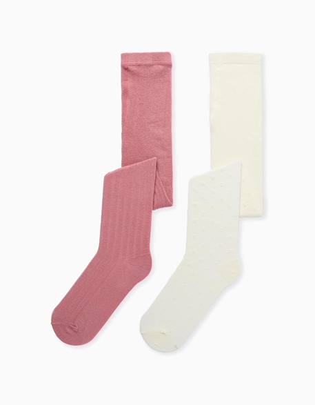 Fille-Sous-vêtement-Lot de 2 paires de collants côtelés/jacquard