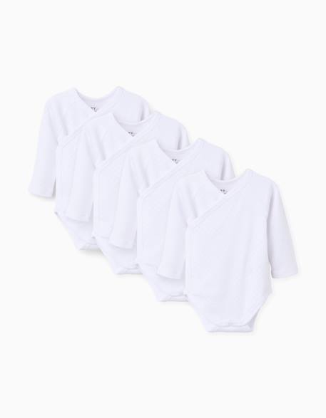 Lot de 4 bodies croisés en coton peigné Blanc 1 - vertbaudet enfant 