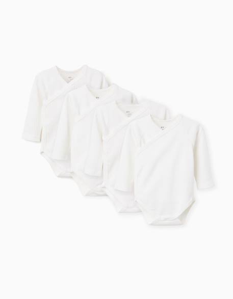 Bébé-Lot de 4 bodies en coton croisés unis/côtelés