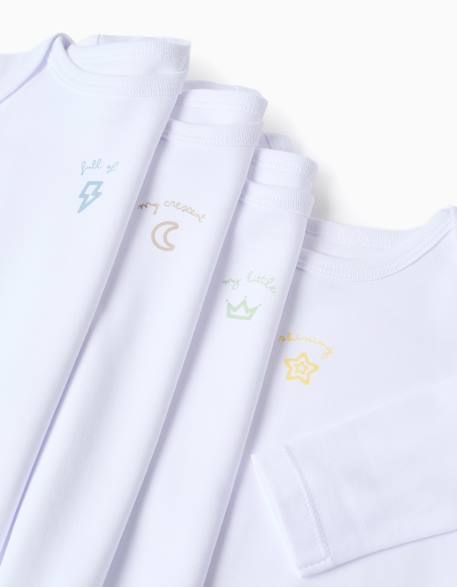 Lot de 4 bodies en coton avec imprimé Blanc 3 - vertbaudet enfant 