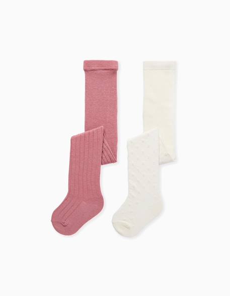 Bébé-Chaussettes, Collants-Lot de 2 paires de collants côtelés/jacquard