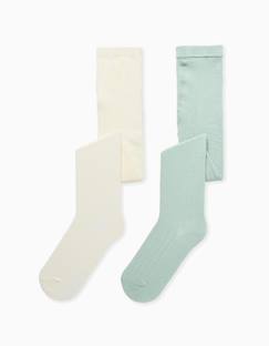 2 paires de collants côtelés/jacquard  - vertbaudet enfant