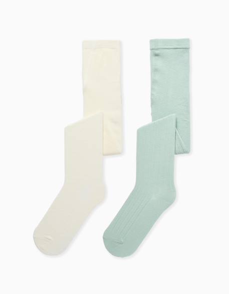 Fille-Sous-vêtement-2 paires de collants côtelés/jacquard
