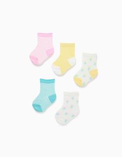 -Lot de cinq chaussettes unies/rayées/brodées