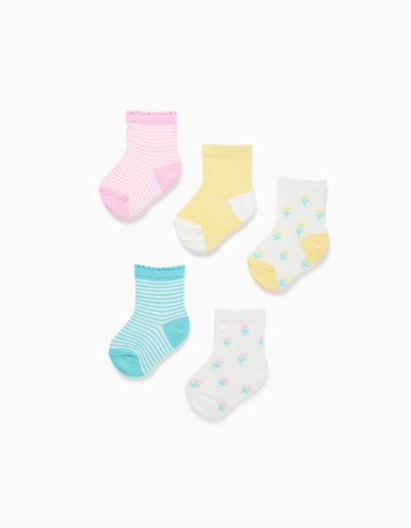 Bébé-Chaussettes, Collants-Lot de cinq chaussettes unies/rayées/brodées