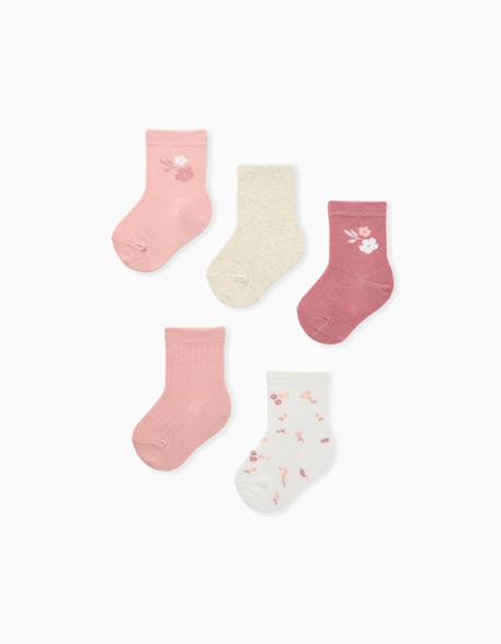 Bébé-Chaussettes, Collants-Lot de 5 paires de chaussettes à fleurs