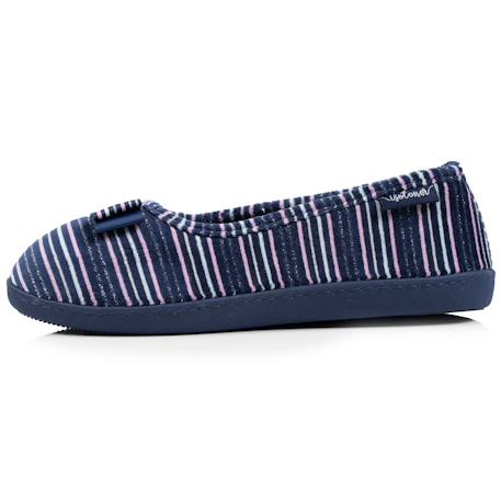 Chaussons ballerines velours semelle ergonomique Noir+Rayure marine 9 - vertbaudet enfant 