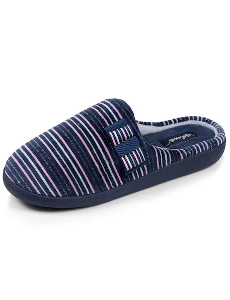Chaussons mules microvelours semelle ergonomique soutien voûte plantaire Marine+Rayure marine 12 - vertbaudet enfant 