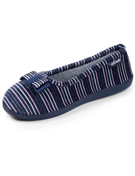 Chaussons ballerines velours semelle ergonomique Noir+Rayure marine 12 - vertbaudet enfant 