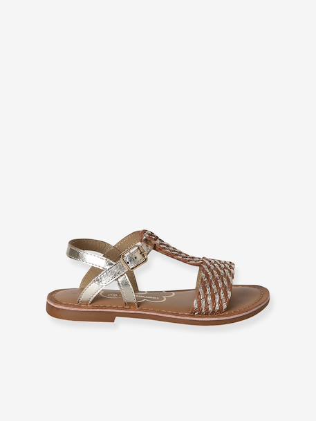 Sandales cuir fille collection maternelle JAUNE CLAIR METALLISE+marron+marron imprimé+turquoise 12 - vertbaudet enfant 