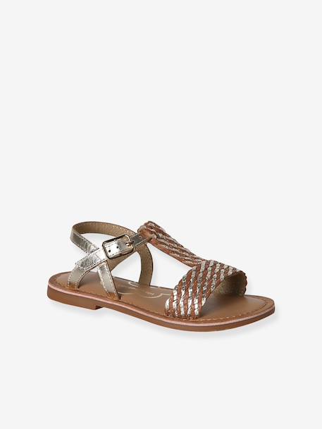 Sandales cuir fille collection maternelle JAUNE CLAIR METALLISE+marron+marron imprimé+turquoise 11 - vertbaudet enfant 
