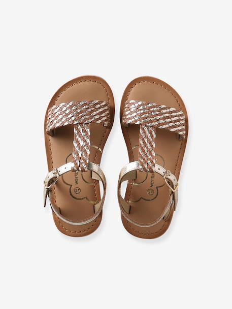 Sandales cuir fille collection maternelle JAUNE CLAIR METALLISE+marron+marron imprimé+turquoise 14 - vertbaudet enfant 