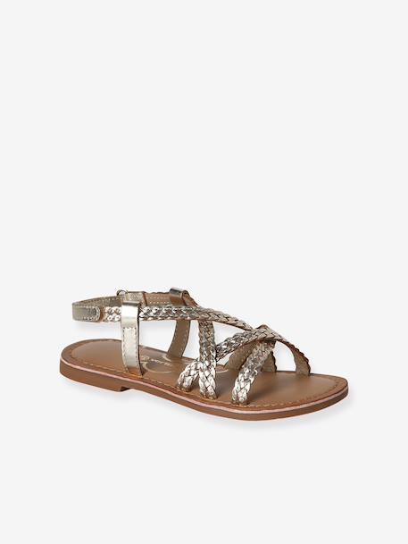 Sandales enfant fille cuir tresses or 1 - vertbaudet enfant 