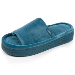 -Chaussons mules ouvertes velours, plateforme 3,5 cm
