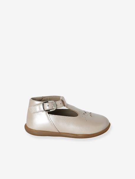 Chaussures salomés bébé fille cuir boucle beige irisé+blanc 2 - vertbaudet enfant 