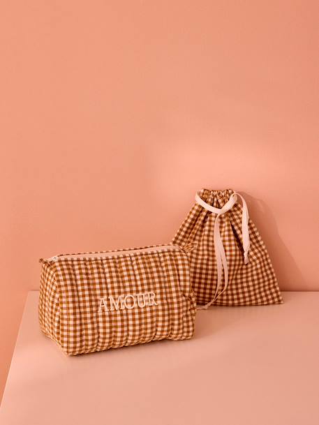 Trousse de toilette en coton vichy Vichy caramel+Vichy vert 1 - vertbaudet enfant 
