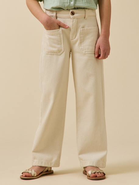 Pantalon droit  en denim Ecru 3 - vertbaudet enfant 