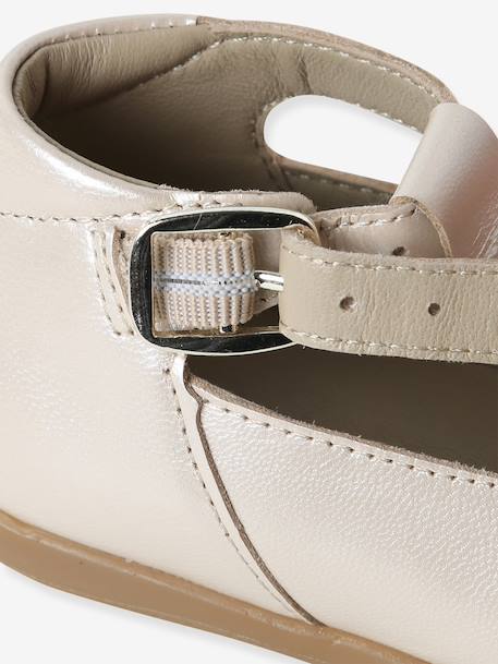 Chaussures salomés bébé fille cuir boucle beige irisé+blanc 6 - vertbaudet enfant 