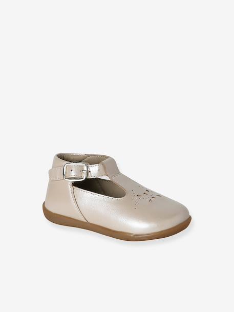 Chaussures salomés bébé fille cuir boucle beige irisé+blanc 1 - vertbaudet enfant 