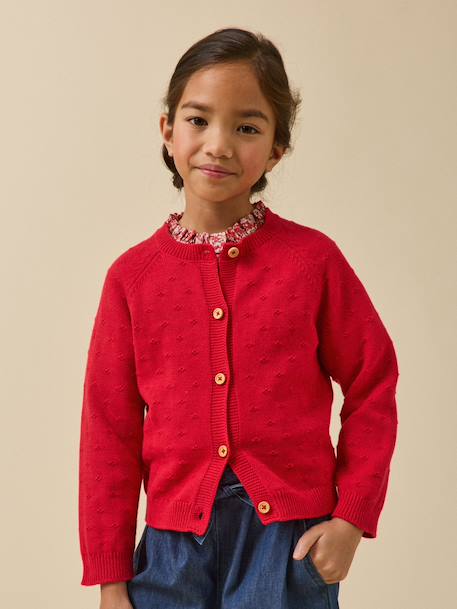 Cardigan  point fantaisie Ecru+Rouge theatre+Sorbet 11 - vertbaudet enfant 