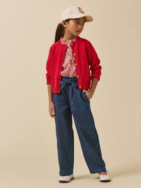 Cardigan  point fantaisie Ecru+Rouge theatre+Sorbet 10 - vertbaudet enfant 