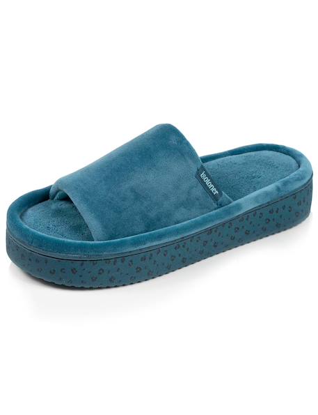Chaussons mules ouvertes velours, plateforme 3,5 cm Bleucanard+Léopard blush 6 - vertbaudet enfant 