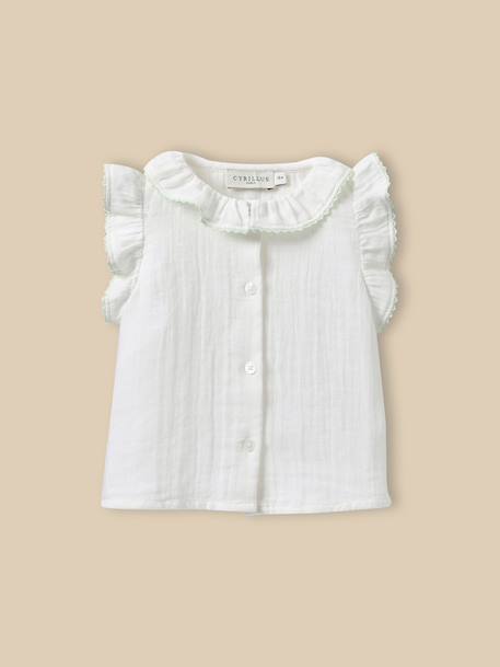 Blouse double gaze de coton bébé Blanc doux+Imprimé  camelia 1 - vertbaudet enfant 