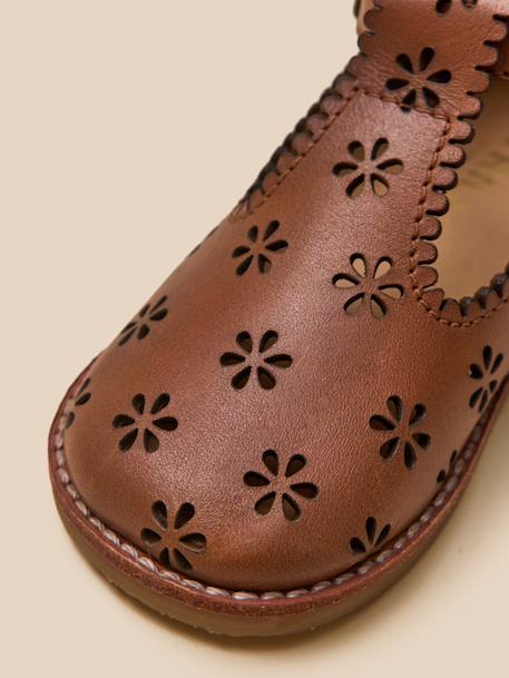 Salomés perforées en cuir bébé Blanc casse+Cognac 12 - vertbaudet enfant 