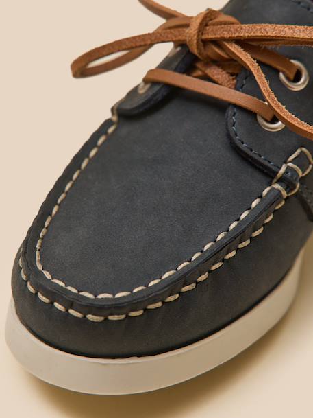 Chaussures bateau en cuir garçon Marine+Marron 6 - vertbaudet enfant 