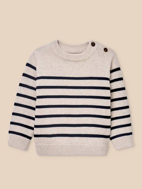 Pull rayé bébé - coton biologique Rayure marine/ecru 1 - vertbaudet enfant 