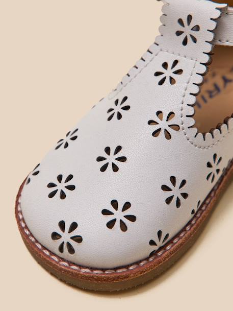Salomés perforées en cuir bébé Blanc casse+Cognac 6 - vertbaudet enfant 