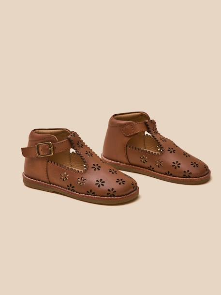 Salomés perforées en cuir bébé Blanc casse+Cognac 7 - vertbaudet enfant 