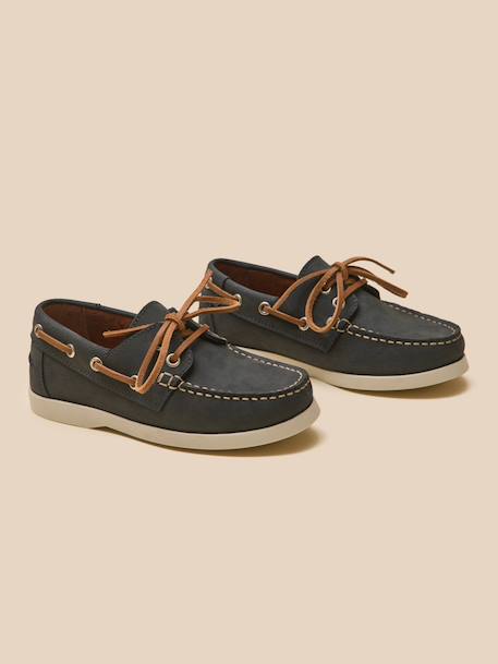 Chaussures bateau en cuir garçon Marine+Marron 5 - vertbaudet enfant 