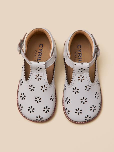 Salomés perforées en cuir bébé Blanc casse+Cognac 3 - vertbaudet enfant 