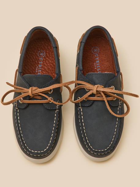 Chaussures bateau en cuir garçon Marine+Marron 3 - vertbaudet enfant 