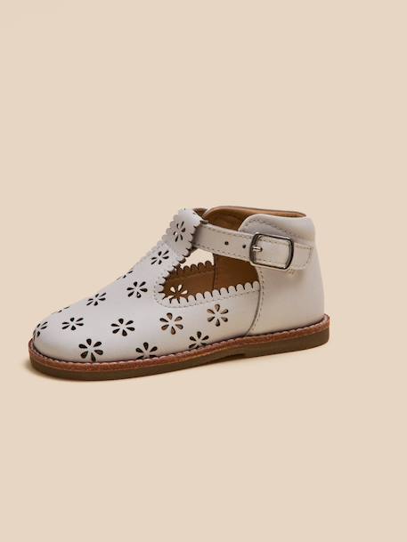 Salomés perforées en cuir bébé Blanc casse+Cognac 2 - vertbaudet enfant 