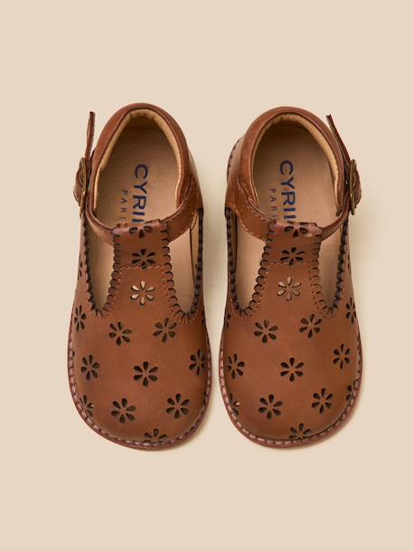 Salomés perforées en cuir bébé Blanc casse+Cognac 9 - vertbaudet enfant 