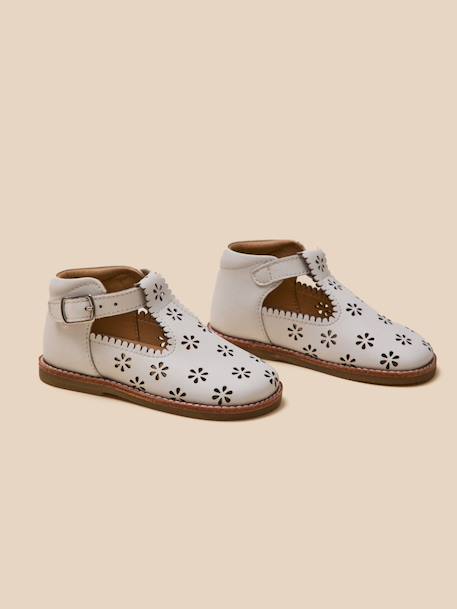 Salomés perforées en cuir bébé Blanc casse+Cognac 1 - vertbaudet enfant 