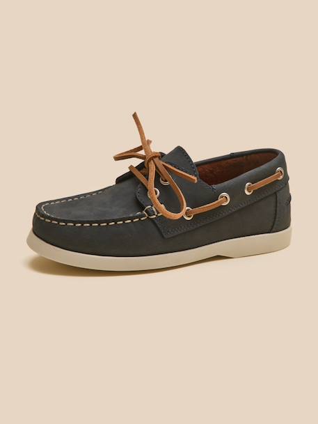 Chaussures bateau en cuir garçon Marine+Marron 2 - vertbaudet enfant 