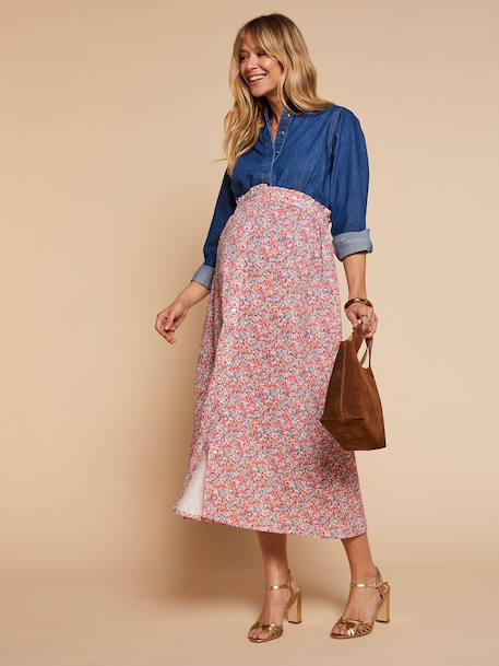 Jupe longue taille élastiquée motif fleuri multicolore 1 - vertbaudet enfant 
