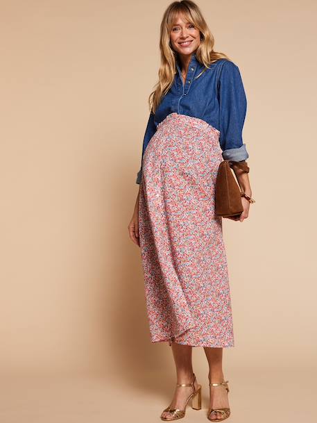 Jupe longue taille élastiquée motif fleuri multicolore 2 - vertbaudet enfant 