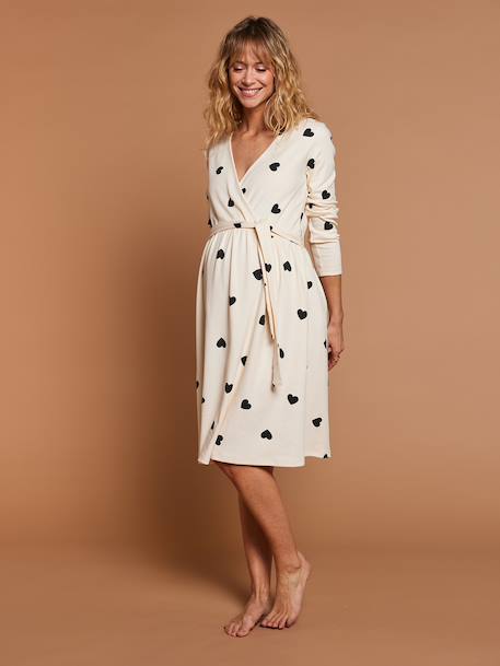 Kit Maternité 'Mon coeur' chemise de nuit grossesse + body bébé + pochon écru+marine 8 - vertbaudet enfant 