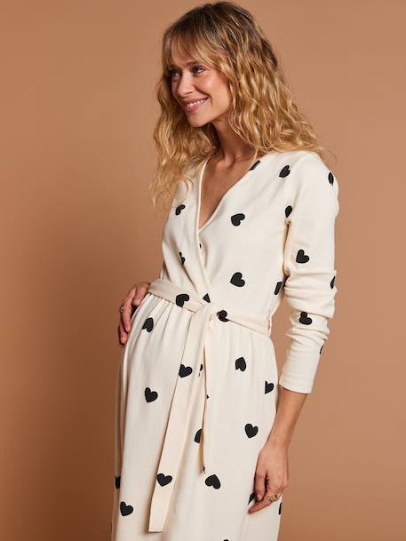 Kit Maternité 'Mon coeur' chemise de nuit grossesse + body bébé + pochon écru+marine 2 - vertbaudet enfant 