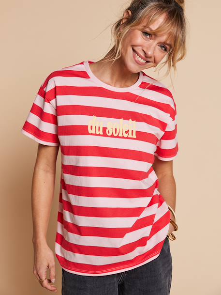 T-shirt marinière 'du soleil' bois de rose 1 - vertbaudet enfant 