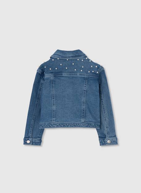 Veste en jean fille  délavée avec petits noeuds Bleu 2 - vertbaudet enfant 