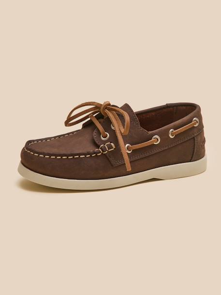 Chaussures bateau en cuir garçon Marine+Marron 8 - vertbaudet enfant 
