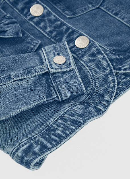 Veste en jean fille  délavée avec petits noeuds Bleu 4 - vertbaudet enfant 