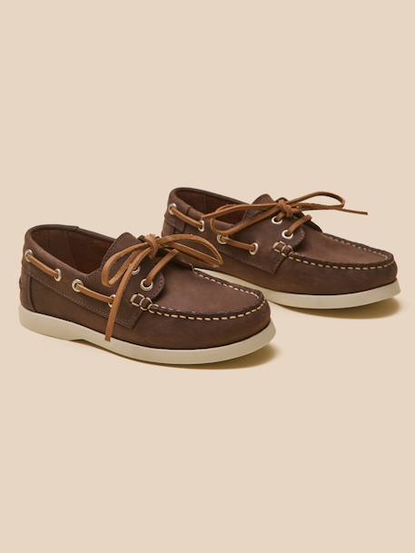 Chaussures bateau en cuir garçon Marine+Marron 7 - vertbaudet enfant 