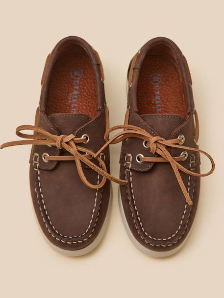 Chaussures bateau en cuir garçon Marine+Marron 9 - vertbaudet enfant 